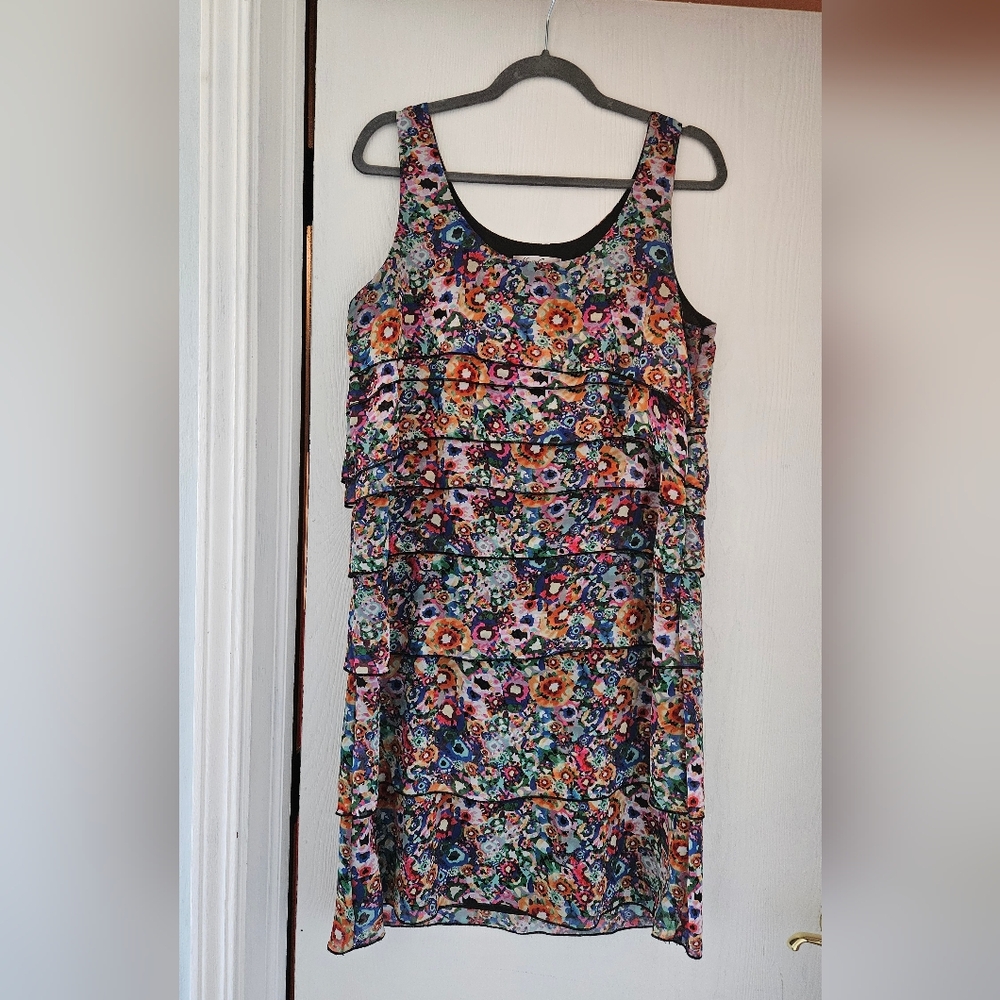 Kenneth Cole Black Dress with Multicolor Floral Trim